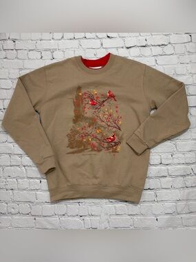 Vtg Country Score Brown Cardinal Bird Sweater Women’s Size Medium Cottagecore
